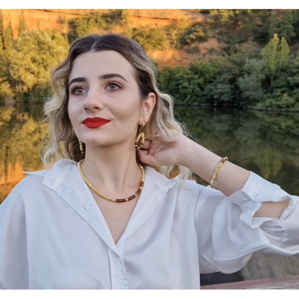Κολιέ αιματίτη χρυσό & μπρονζέ