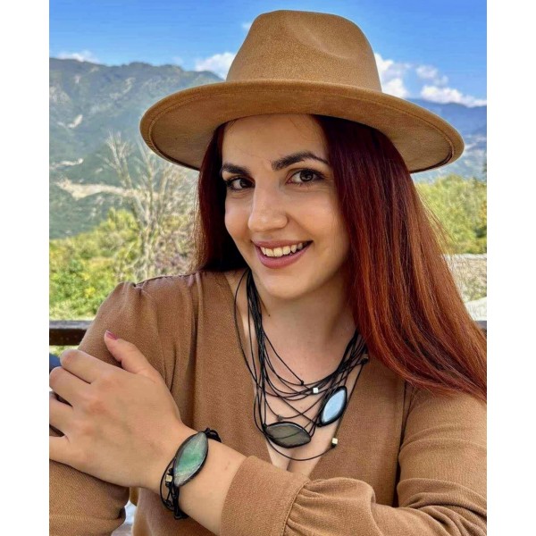 Κολιέ δερματίνι με ημ.λίθο αχάτη Κολιέ δερματίνι με ημ.λίθο αχάτη