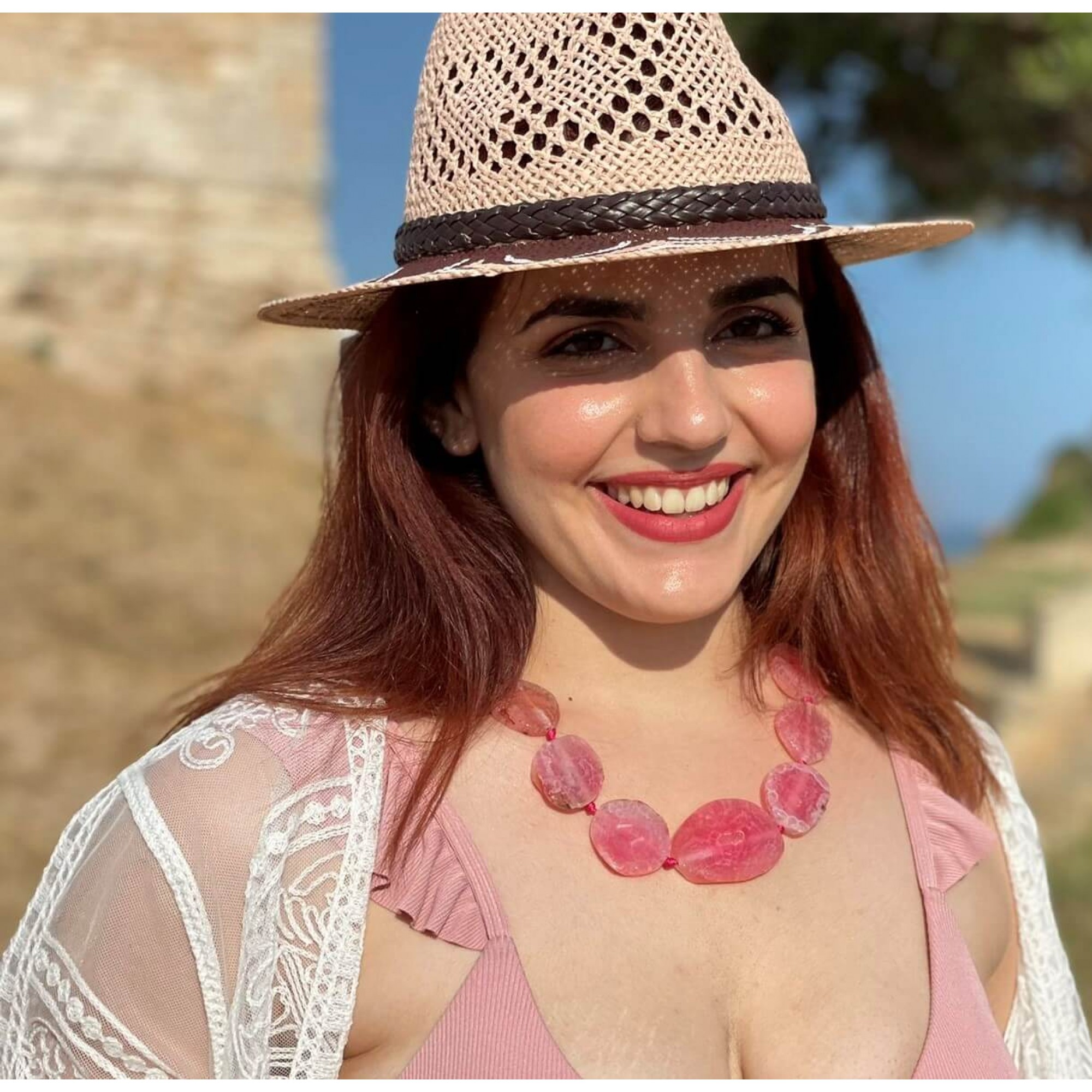 Κολιέ ροζ ημ.λίθος αχάτης Κολιέ ροζ ημ.λίθος αχάτης