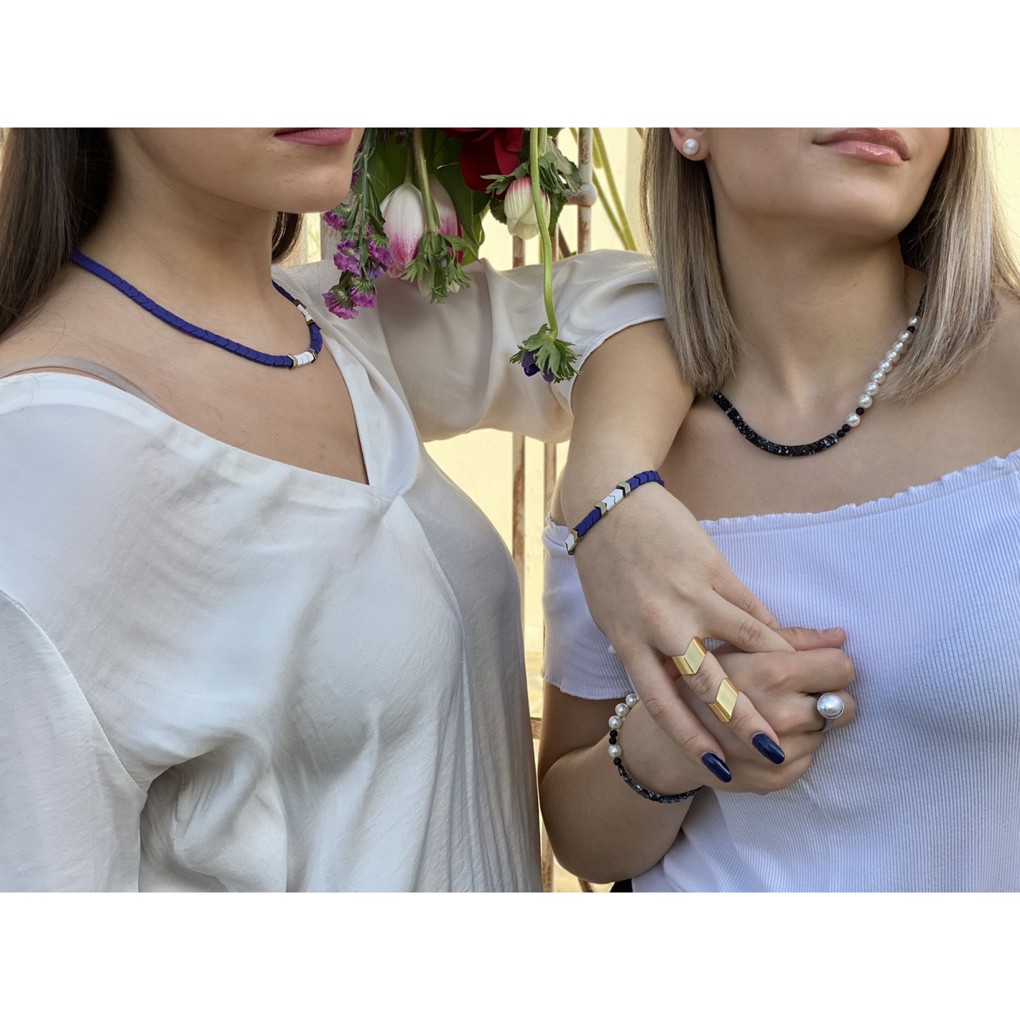 Κολιέ αιματίτη & πέρλα Κολιέ αιματίτη & πέρλα
